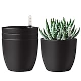 T4U 15cm Selbstwässernder Blumentopf mit Wasseranzeiger Schwarz 4er-Set,...