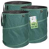 TTL Garden 3x 160L Premium Pop Up Gartensack - 220gsm 600D Oxford 3er Set 160...