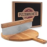 PIZZAMACHETE Pizzaschneider + Pizzabrett Holz, Pizza Set bestehend aus...