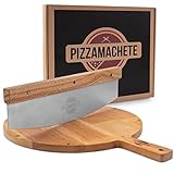 PIZZAMACHETE Pizzaschneider + Pizzabrett , Pizza Set bestehend aus Wiegemesser...