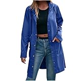 Damen Regenmantel Wasserdicht Lange Windbreaker Regenjacke mit Kapuze Mode...