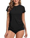 UV Shirt Damen Wasser 1/4 Reißverschluss Schwimmshirt Rashguard Damen Badeshirt...