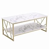 Ginhow Stubentisch | Couchtisch Gold | Wohnzimmertisch Weiß | MDF Marmor Tisch...