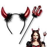 HSSPYY Teufel Haarreif mit roten Hörnern & Pailletten-Dreizack – Halloween &...