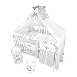 Bello24 - 16 Teiliges Babybett Kinderbett und Bettwäsche komplett Set Happy Leo...