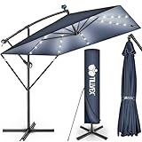 tillvex® Alu Sonnenschirm Rechteckig Ø 330 cm mit LED Solar + Abdeckung mit...