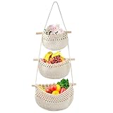 Dulynva Obstkorb Hängend 3 Stöckiger Hängekorb Küche, Handgewebte Hängekorb...