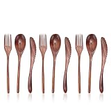 9pcs Japanische Naturholz Geschirr Sets, Besteck Set Vintage Holz Besteck...