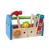 Hape Werkzeugkasten aus Holz mit Zubehör | farbenfrohe Werkbank Hammerspielset...