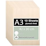 10 Stück Sperrholzplatte 2mm, A3 Sperrholz 42 x 30 cm, Linde Sperrholz, Dünne...