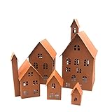 UNUS Deko Häuser 5er Set, Lichthäuser aus Metall, Herbstdeko Outdoor,...