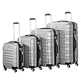 Zelsius Koffer Set 4 Stück, Grau | ABS mit Zahlenschloss, 4 Rollen und Innen...