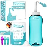 Nasendusche Set · 120x Nasenspülsalz (300g) · Messlöffel (1g) · 3 Aufsätze...