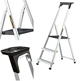 DRABEST Leiter PRO Serie 3 Stufen Trittleiter klappbar Aluleiter mit...
