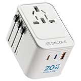 decqle Reiseadapter Weltweit, Universal Reisestecker mit 2 USB-C (PD 20W), 1...