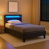 CARO-Möbel Polsterbett Mandalay mit LED Beleuchtung Einzelbett Lederbett 90 x...