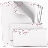 10 Briefpapier und Briefumschlag SET | Kirschblüte rosa | Papier und Umschlag...