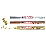 edding Glanzlack-Marker creative 751 metallic Grundfarben, 1-2 mm (Gold, Silber...