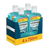 LISTERINE Cool Mint Mundwasser (4 x 750 ml), antibakterielle Mundspülung mit...