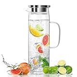 Glaskaraffe mit Deckel 1.5 Liter, Wasserkaraffe aus Borosilikatglas, Wasserkrug...