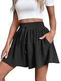 Adigaber Damen Shorts Weites Bein Kordelzug Kurze Hose mit Taschen Lose Freizeit...