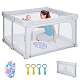 COSTWAY 124 x 124cm Baby Laufstall klappbar, tragbarer Laufgitter mit 50 Bälle,...