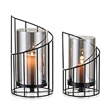 Windlicht Kerzenständer Schwarz Deko Modern: Candeldo 2er Set Kerzenhalter...