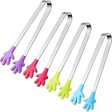 HAKACC Mini Zuckerzangen Set 4 Stück, Edelstahl Servierzangen mit Silikongriff,...
