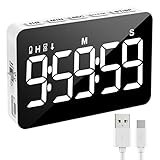 XREXS Küchentimer Digital, Digitaler Kochtimer, Count Up/Down Timer mit 5 inch LED-Display, einstellbare Helligkeit und Lautstärke, magnetischer Timer für Küche/Meeting/Klasse Weiß