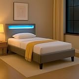CARO-Möbel Polsterbett Mandalay 90 x 200 cm grau - mit LED Beleuchtung...