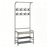 HAUSPROFI Minimalistische Garderobenständer mit Schuhwechselhocker und...