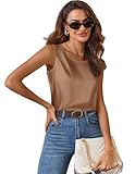Zeagoo Seidentop Damen Satin Top Camel Elegant Blusentop Ärmellose Seidenbluse...