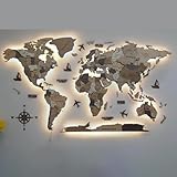 3D-Wandkunst-Dekor, extra große LED-Weltkarte aus Holz und Acryl, moderne...