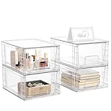 Ribech 4er-Set Mittelgroße Stapelbare Aufbewahrungsschubladen – Transparente...