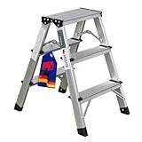 PROREGAL Trittleiter 3 Stufen klappbar Alu Stehleiter Aluleiter beidseitig...