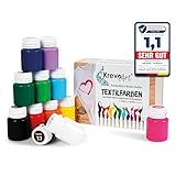 Krevo Art Stoffmalfarben Textilfarben WASCHFEST | Set aus 12 x 20ml Stofffarben...