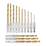 13 Stück Metallbohrer Set Titanium Coated HSS Spiralbohrer Sechskantschaft...