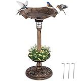 GOPLUS Vogeltränke stehend, Vogelbad Winterfest mit Solar Licht & Blumentopf,...