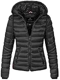 Navahoo Damen leichte Übergangsjacke Steppjacke mit Kapuze Lulana Schwarz Gr....