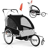 Jago® Fahrradanhänger - Für 2 Kinder, Klappbar, mit Kupplung, Bremse,...