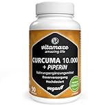 Kurkuma 10.000 mg hochdosiert in nur 1 Kapsel mit Piperin + Curcumin, 90 Kapseln...