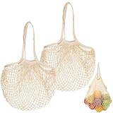 2 Stück Netztasche, Einkaufstasche Netz Wiederverwendbar, Baumwolle...