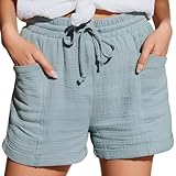 Zhiaek Musselin Kurze Hose Damen Shorts Damen Sommer Baumwolle Leinen Weite...