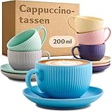 Cosumy Cappuccinotassen Bunt mit Untertassen 6er Set - 200ml - Keramik...