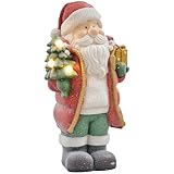 HOMCOM Weihnachtsdeko Figur, Weihnachtsmann mit Weihnachtsbaum und Geschenk, 50...