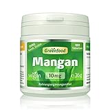 Greenfood Mangan, 10 mg, hochdosiert, 180 Tabletten, vegan - für Knochen und...