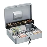 Relaxdays Geldkassette abschließbar, Münzeinsatz & 4 Scheinfächer, Geldkasse...