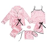 Jamron Mädchen 7PCS Satin Pyjama Set Frühling Sommer Herbst Tops & Kurze Hose...
