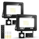 30W LED Strahler mit Bewegungsmelder, 2 Stück 6500K Außenlampe mit...