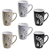 esto24 6er Set Kaffeebecher Set Keramik 180ml Mug Aufschrift It's Coffee Time...